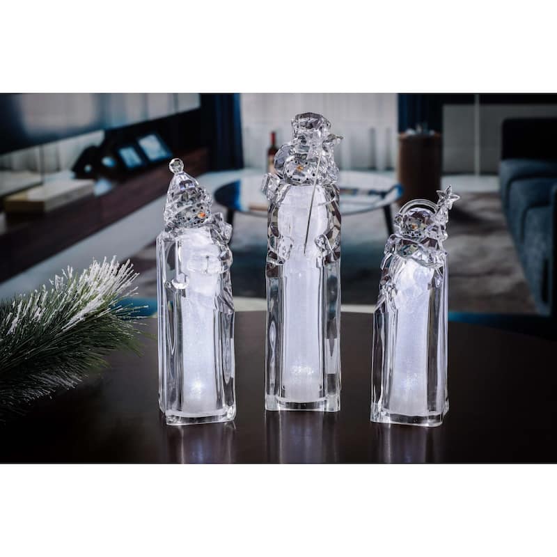 Set of 2 Clear Silver Tower Snowman LED Christmas Tabletop Decor 8.25"