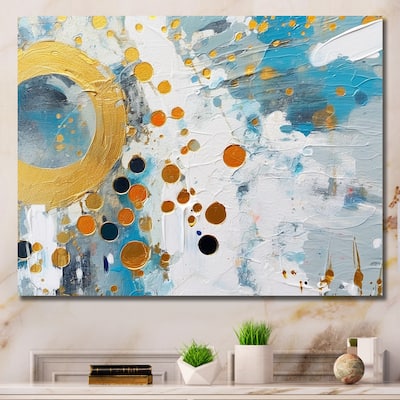 Designart "Teal White And Gold Abstract Fight" Abstract Shapes Wall Art