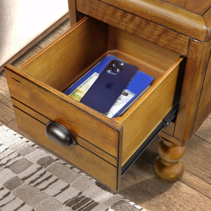 23.6" Rectangle Narrow Side Table with Drawer, Vintage Nightstand