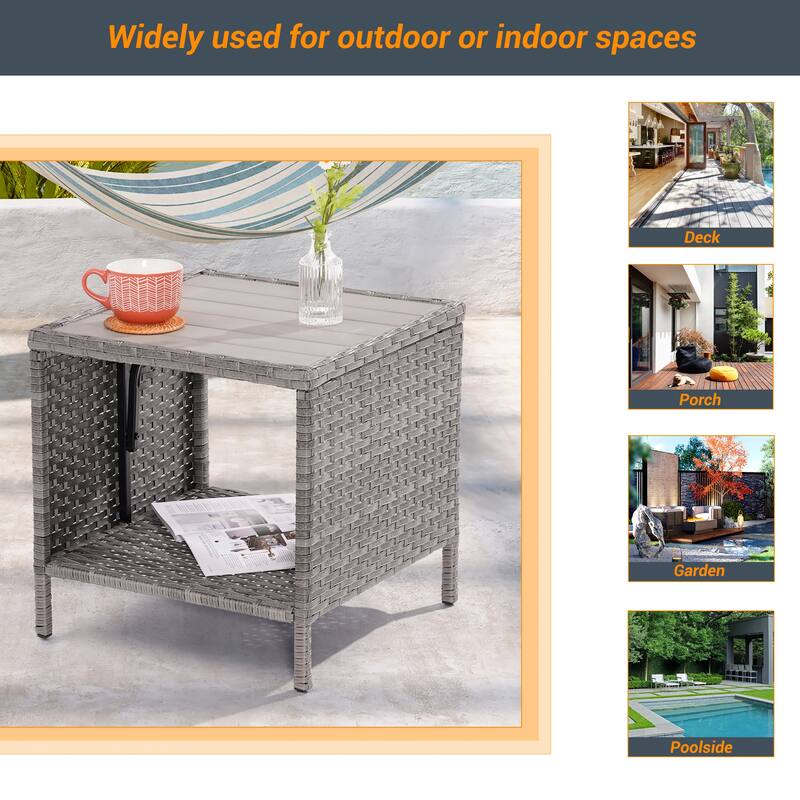 LIVOOSUN Patio HIPS Side Table, Square Coffee Table,Rattan End Table