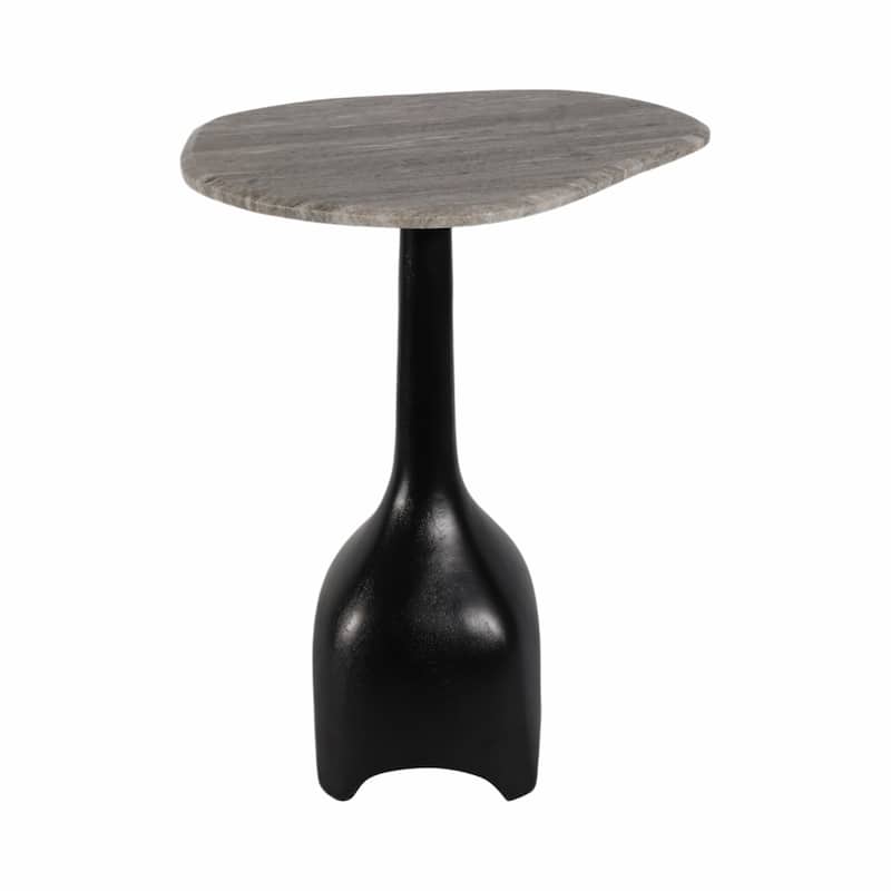 Curved Marble Top with Metal Base End Table - Black, 21 in.