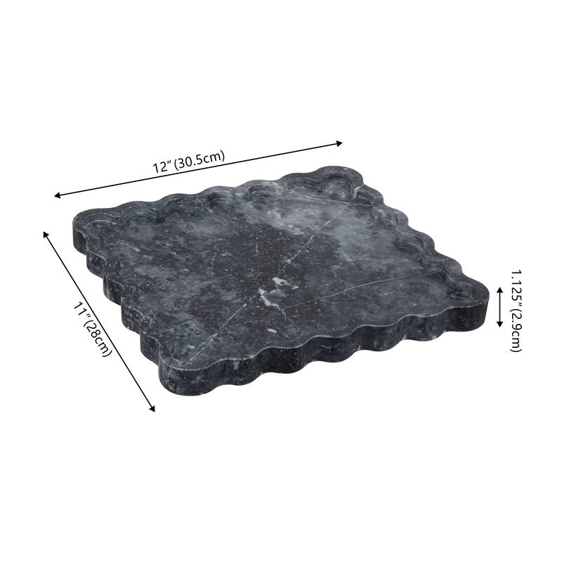 SAFAVIEH Home Ava Charcoal Marble Scalloped Tray - 12"W x 11"D x 1.1"H