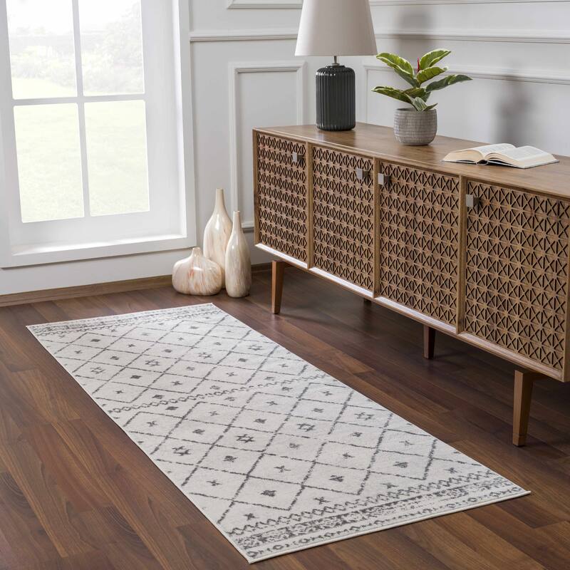 Hauteloom Tigris Modern Traditional Abstract Farmhouse Neutral Grey / Beige Area Rug - 2'7" x 7'3" - Beige, Charcoal, Grey / Tigris