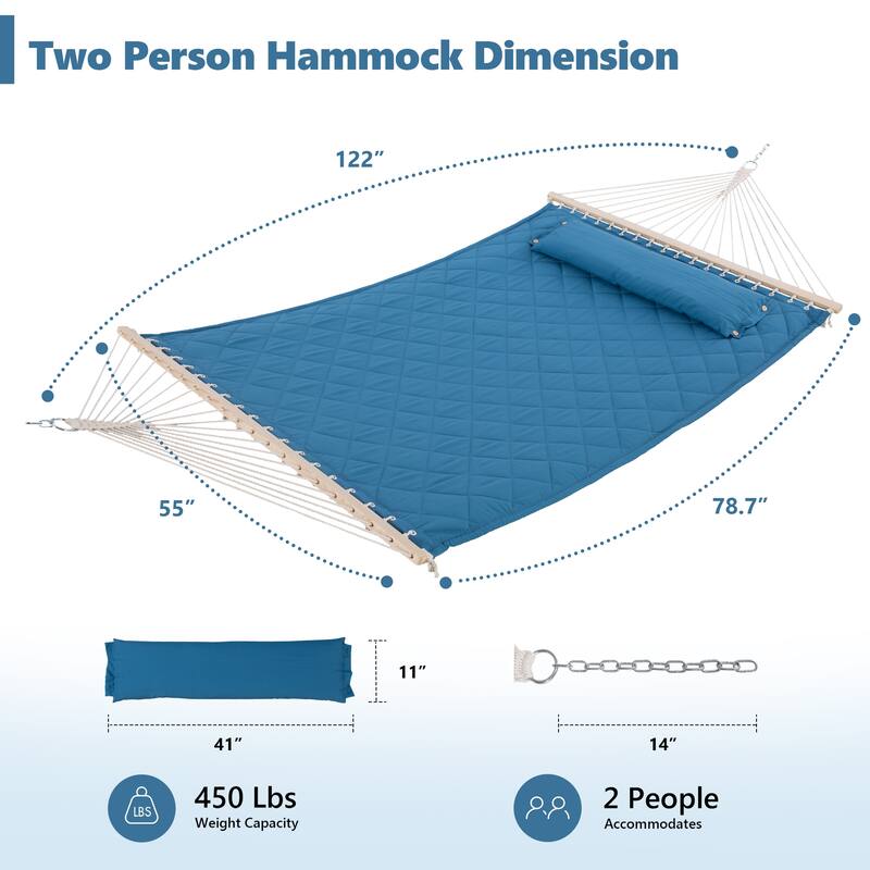 78'' Quilted 2 Person Hammock Beach Swing with Spreader Bars&Pillow - 55.1*122*1