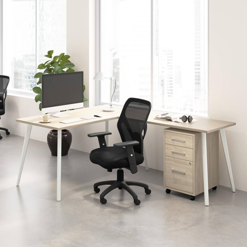 Bush Business Furniture Vista 60W L Shaped Desk with Mobile Cabinet - Natural Elm