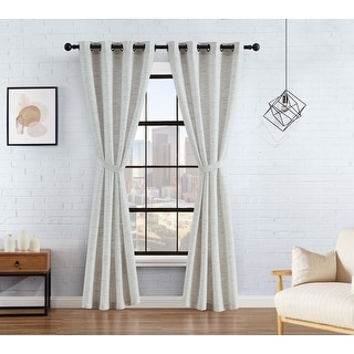Lucky Brand Sierra Textured Light Filtering 52" x 84" Grommet Window Curtain Panel Pair with Tiebacks, Grey - 104" x 84"