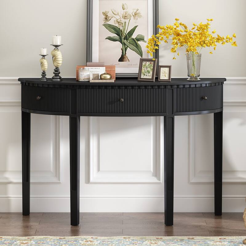 Console Table Side Table with 4 Legs, Minimalist Entryway Table Sofa Table with 3 Vertical Stripe Drawers