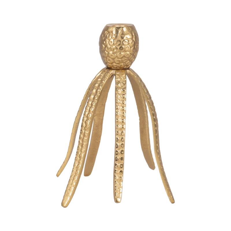 Metal Coastal Octopus Taper Candle Holder - Gold - 10.0"