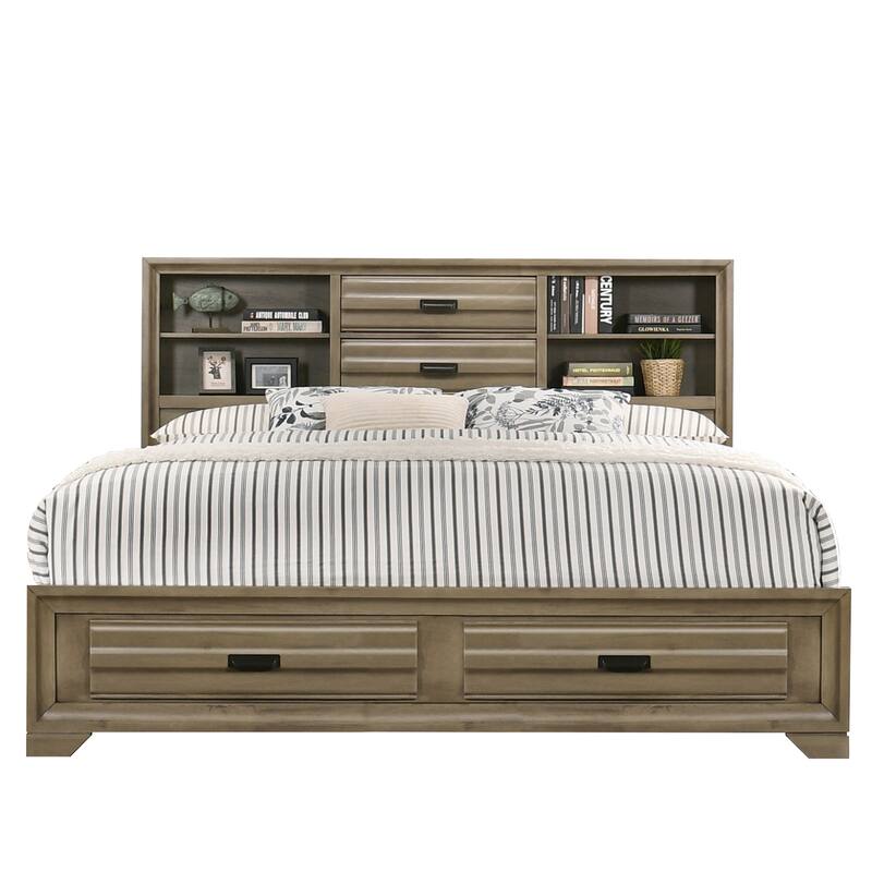 Roundhill Furniture Loiret Light Gray Finish 3-Piece Wood Bedroom Set, Storage Platform Bed and Two Nightstands