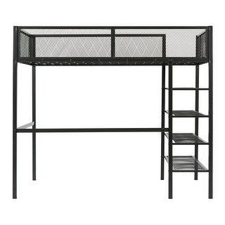 Black Modern Twin Loft Bed with Shelves & Workstation - Multi-Functional