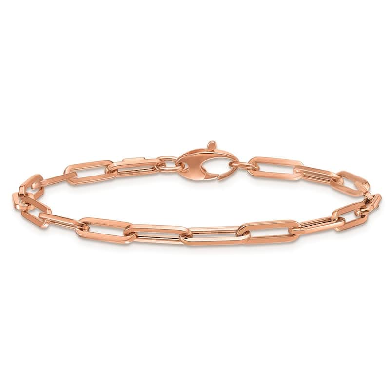 Curata 14k Yellow, White or Rose Gold 7.5" Italian 4mm Paperclip Bracelet (Europe Lock)