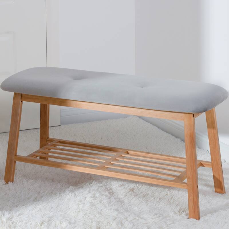 StorageWorks Tufted Bench, Entryway Bench with Shoe Storage Shelf - 36.22"x13.78"x17.72"