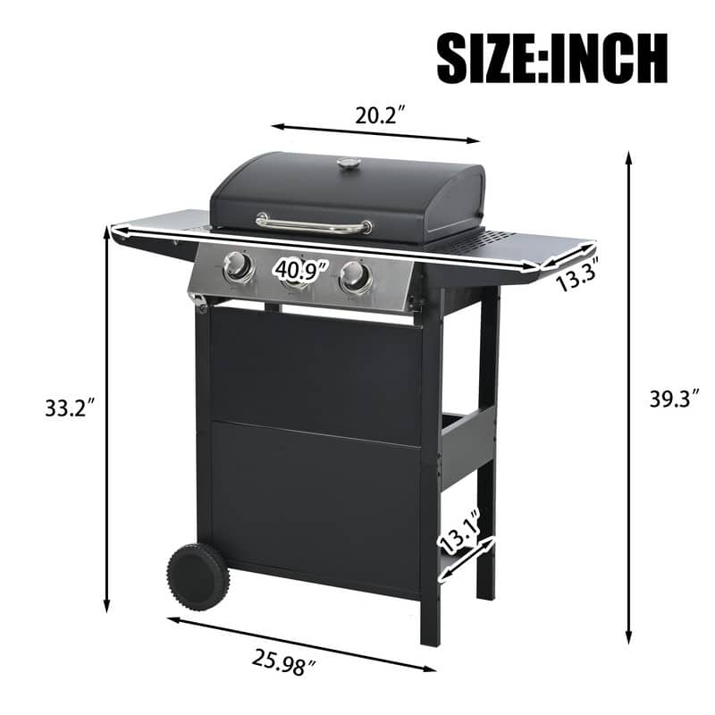 3 Burner Barbecue Grill, Propane Gas Grill 26,000 BTU Patio Garden Grill with Two Shelves, Lid, Wheels, Bottle Opener - 3-Burner