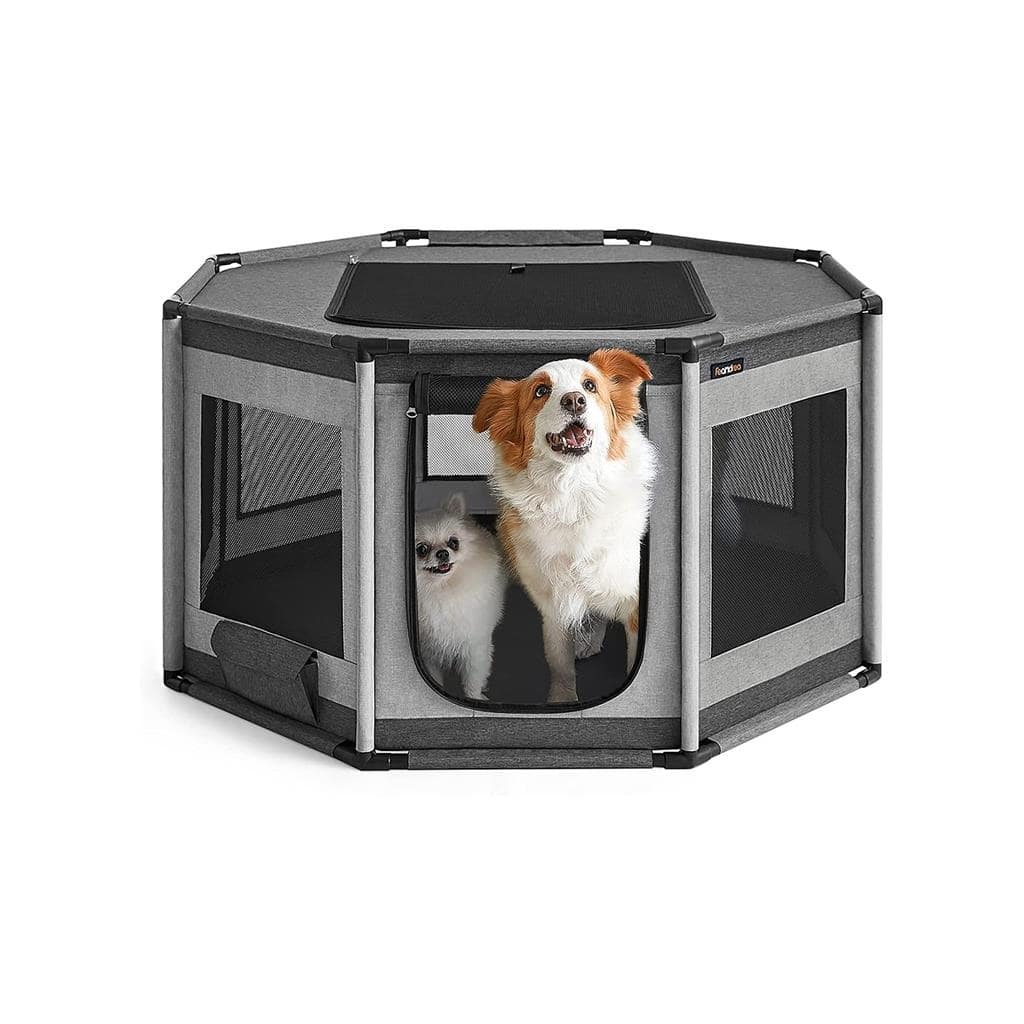 Dog Playpen, PVC Pipe Frame, Breathable Mesh, Double Openings, with Storage Bag