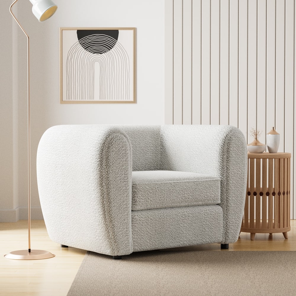 Furniture of America Vanessa Modern Curved Arms Boucle Accent Chair, Armchair with Seat Cushion and Wooden Legs