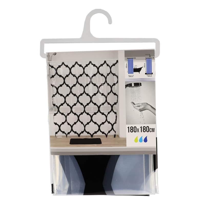 Transparent PEVA Shower Curtain - Black Arabesque Design - 71"x71"