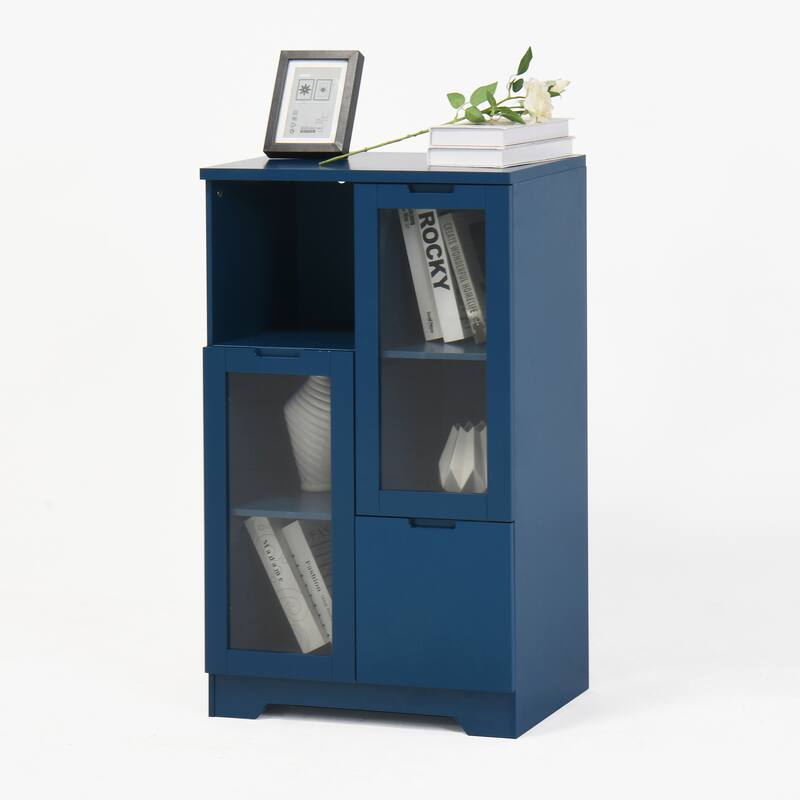 Wooden Floor Buffet Storage Cabinet with 2 Glass Doors