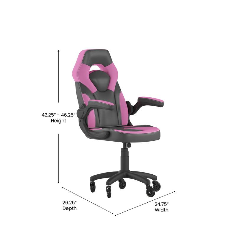 Office Gaming Chair with Skater Wheels & Flip Up Arms - LeatherSoft