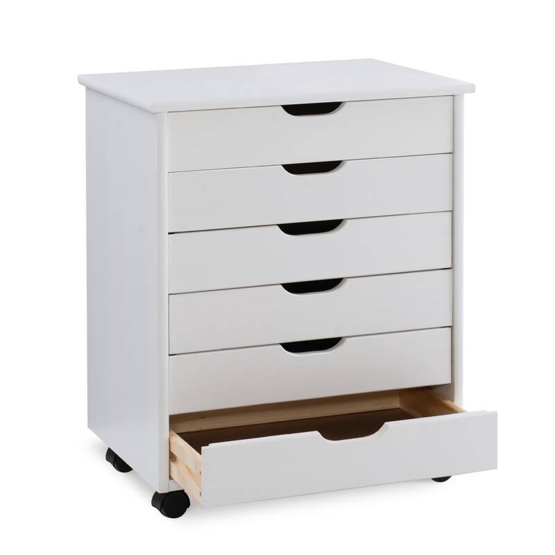 25.25” White Wide Rolling Storage Cabinet with 6 Drawer