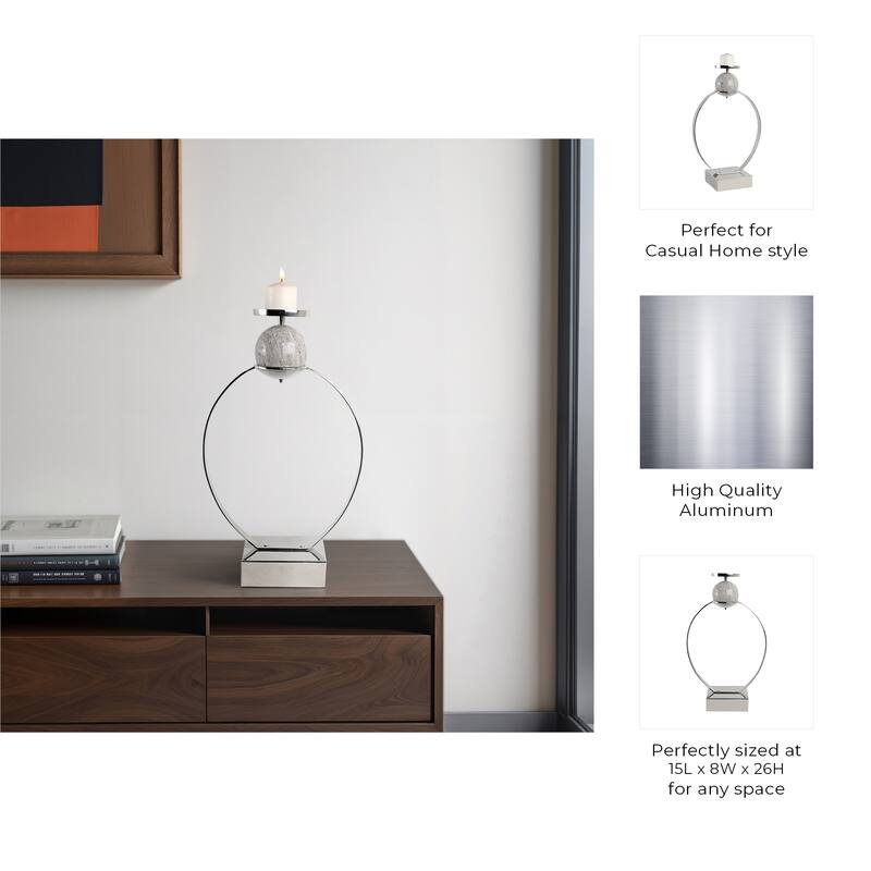 Candle Holder - Metal with Marble Sphere