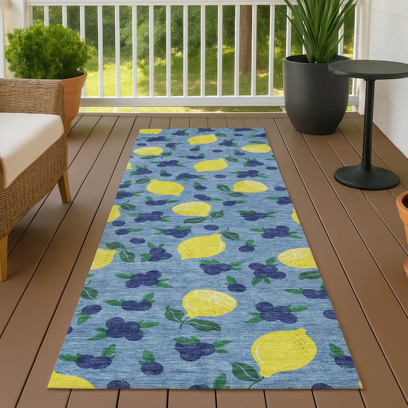 Machine Washable Indoor/ Outdoor Citrus Berry Chantille Rug - Denim - 2'3" x 7'6"