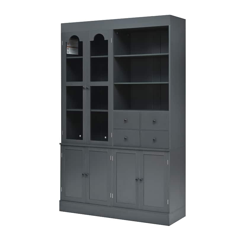 47.2x15.7x75inch Freestanding Buffet with Hutch, Tall Kitchen Pantry Cabinet with 4 Drawers, Door Shelves and Pull-out Trays