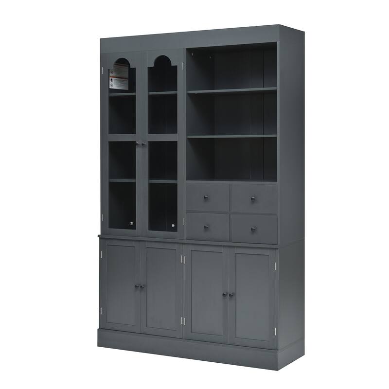 Tall Kitchen Pantry Cabinet, 75" Freestanding Buffet with Hutch, 4 Drawers, Door Shelves & Pull-Out Trays, Dining Room Storage