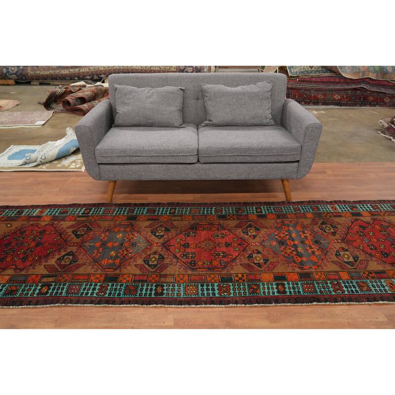 Hand Knotted Oriental 100% Wool Carpet Traditional Tribal Brown Ardebil Runner Rug - 10' 10'' X 3' 4''