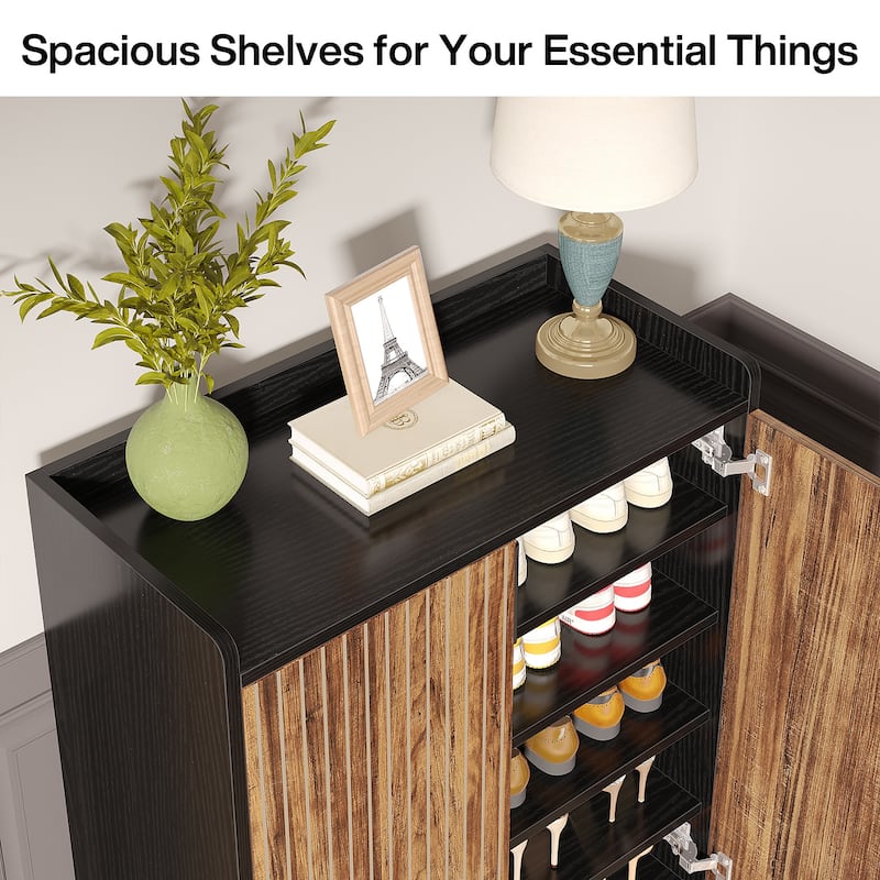 5-Tier Shoe Cabinet with Doors, Wood Shoe Organizer for Entryway