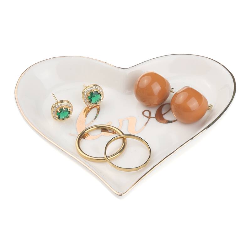 Ceramic Jewelry Tray, Decorative Trinket Ring Dish for Organizing Earrings Necklaces Bracelets Watch - LOVE - 10*9.2*1.3cm