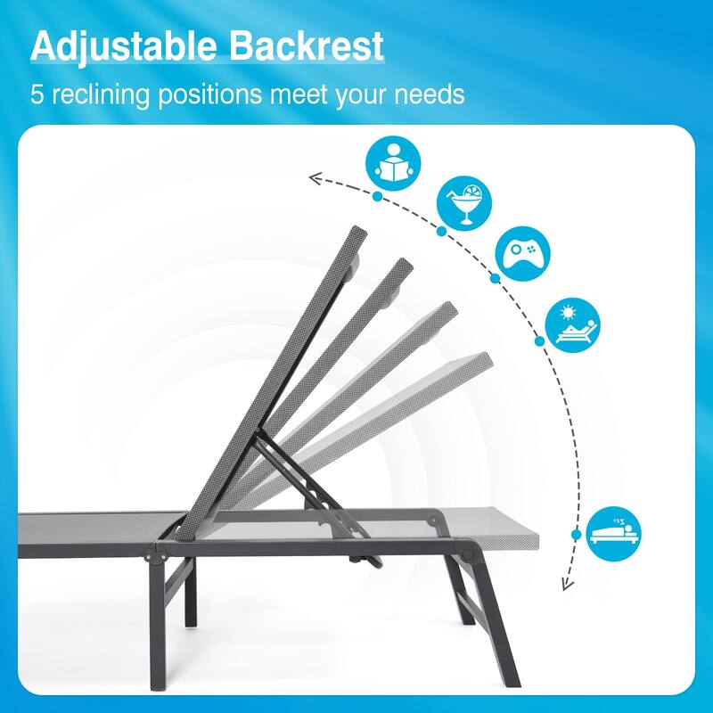 Patio Outdoor Chaise Lounge with Adjustable Backrest Set of 2