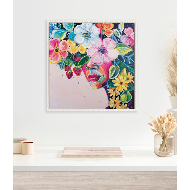 Kate and Laurel Sylvie Beaded She Was Thoughtful and Kind Framed Canvas by Rachel Christopoulos