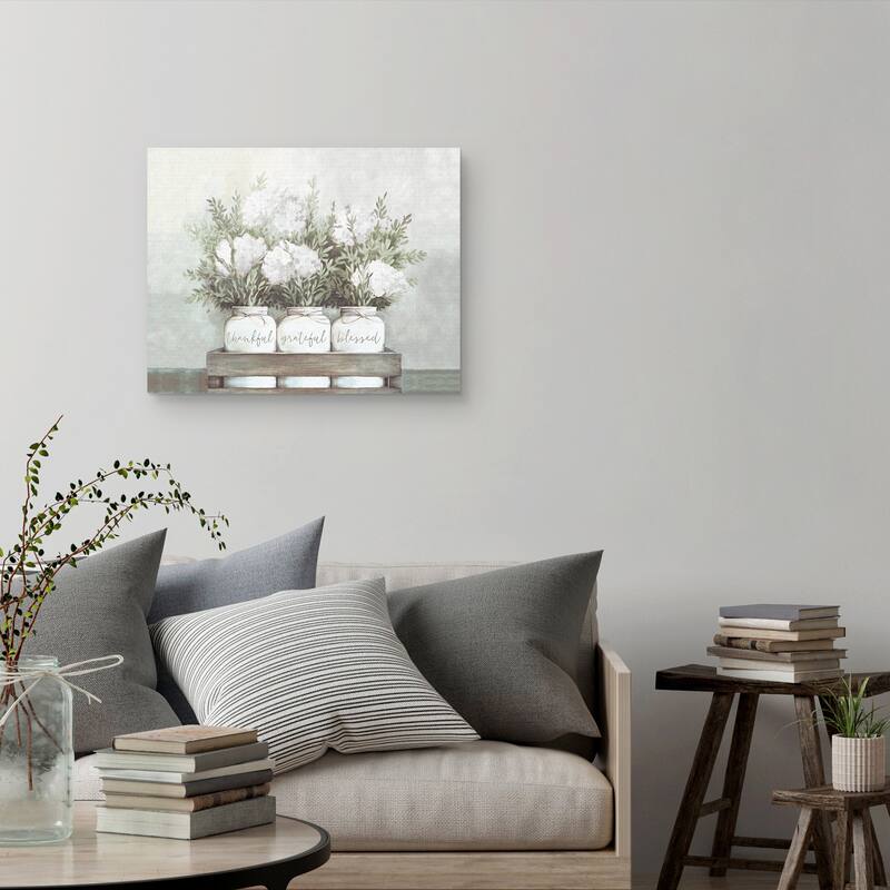 White Flower Jars by Dogwood Portfolio Canvas Art Print