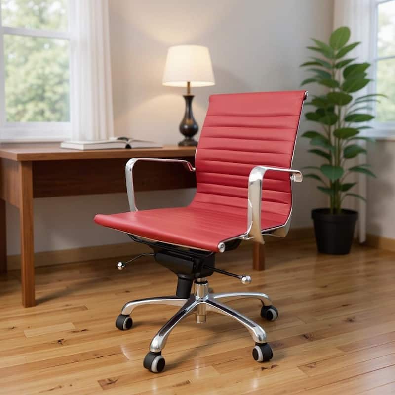 Red and Silver Faux Leather Adjustable Height Swivel Rolling Office Chair - Red
