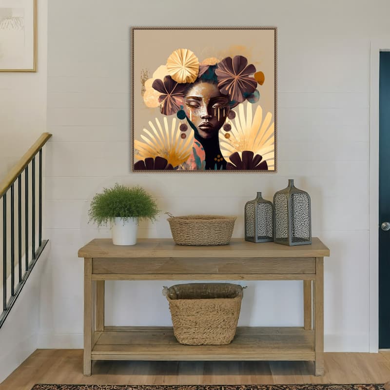 Tribal Bokeh by Bella Eve Framed Canvas Wall Art Print - Sylvie Beaded Gold