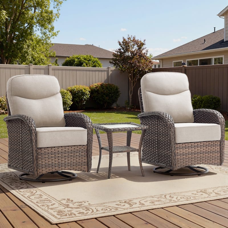 Meyreso 3-Piece Wicker Patio Swivel Glider Chairs with 6-Inch Thick Cushions and Side Table