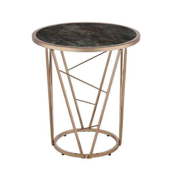 Round Faux Marble Glass End Table in Black and Champagne Bed Bath