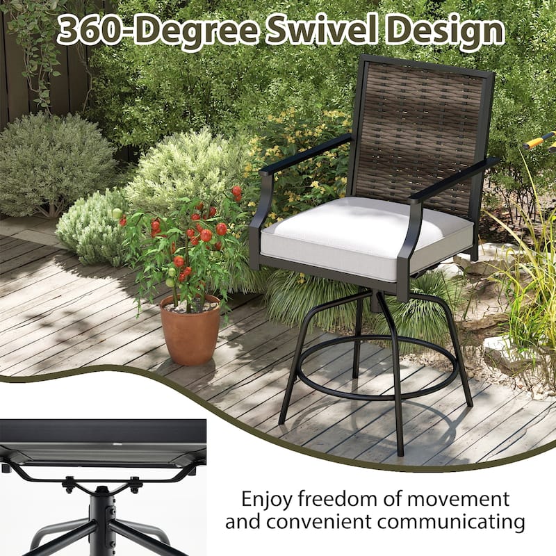 Outdoor Wicker Swivel Bar Stools Set of 2 Patio Chairs with Cushions - 25" x 24" x 45"