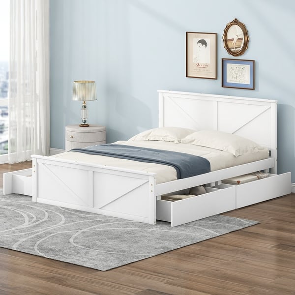 slide 2 of 35, Wooden Bedframe with Four Storage Drawers and Support Legs, Platform Bed - No Box Spring Needed, for Kids Teens Bedroom