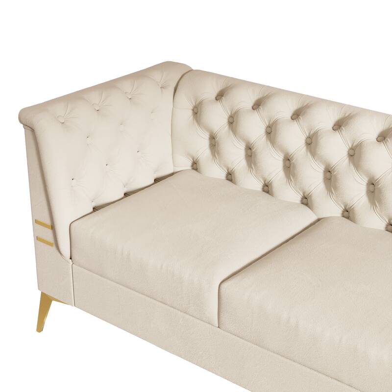 82'' Velvet 3 Seater Chesterfield Sofa Couch with Gold Metal Legs, High Rebound Sponge and Removable Cushions