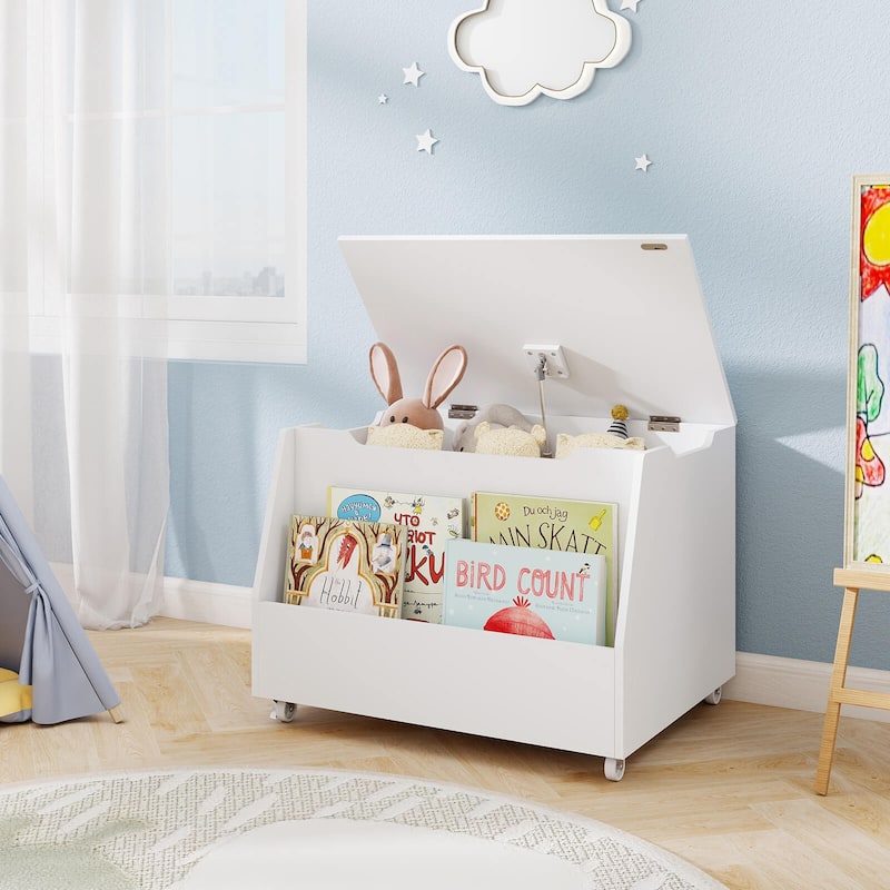 Costway Kids Toy Box Wooden Mobile Toy Storage Organizer with - See Details