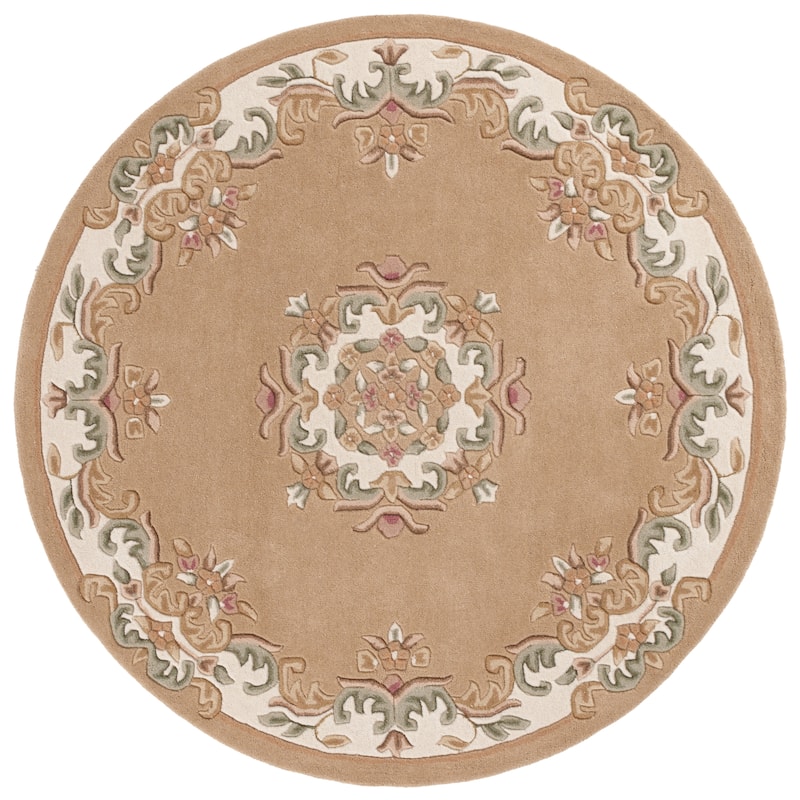 SAFAVIEH Handmade Aubusson Hale Traditional Wool Rug. - 6' Round - Beige/Ivory