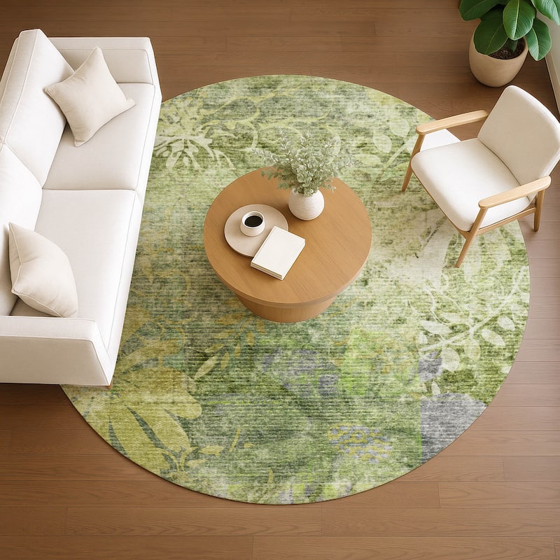 Machine Washable Indoor/ Outdoor Modern Floral Chantille Rug