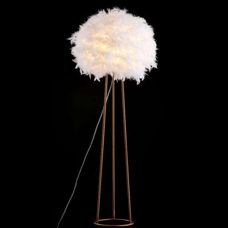 Bevin 52" Feather Metal LED Floor Lamp, White/Gold by JONATHAN Y - White