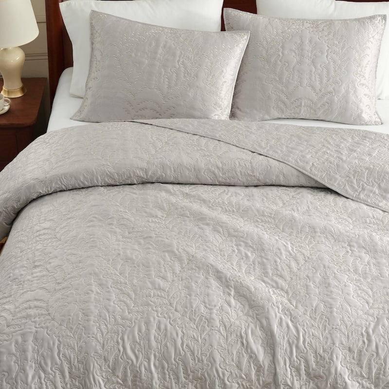 Martha Stewart Fern Embroidery Reversible Quilt Set