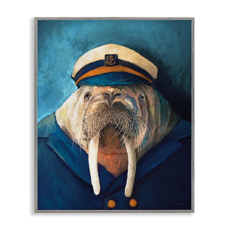 Stupell Sailor Captain Walrus Framed Giclee Art Design By Kamdon Kreations - 24 x 30 - Grey