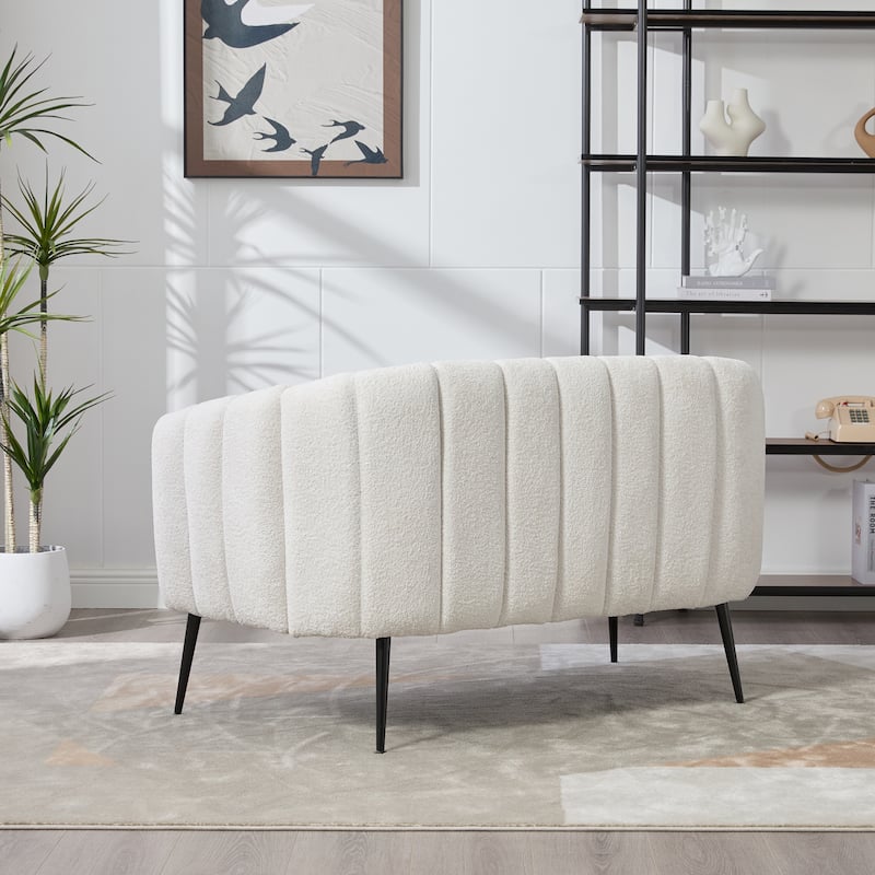 50.2"W Upholstered Mini Loveseat Accent Couch, Small Settee with Metal Legs, Channel Tufted 2-Seater Sofa