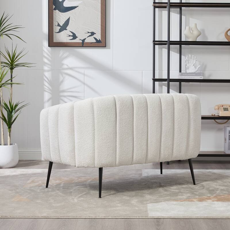 50.2'' Wide Upholstered Chenille Mini Loveseat Accent Couch, Modern Glam Small Settee with Metal Legs