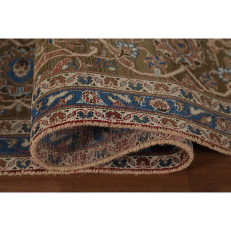 Distressed Mashad Vintage Persian Area Rug Hand-Made Wool Carpet - 9'7" x 13'2"