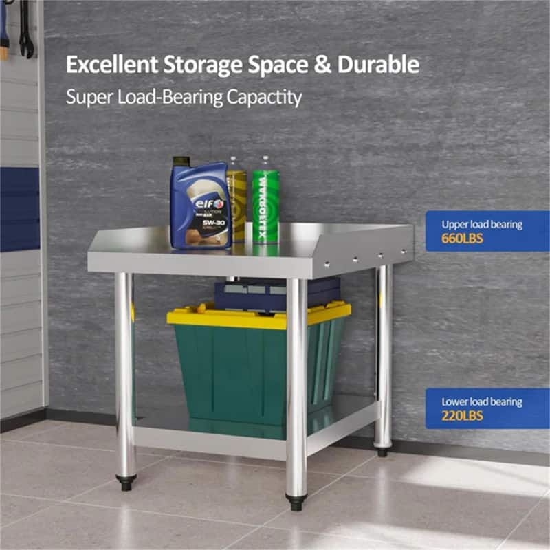 Silver Stainless Steel Kitchen Prep Table with shelf - N/A